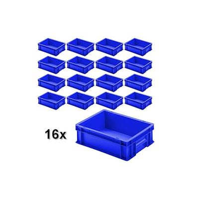 BRB 16x Euro-Stapelbehälter mit 2 Griffleisten, LxBxH 400x300x120 mm, 11 Liter, blau