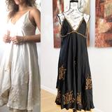 Anthropologie Dresses | Chan Luu Layered Embroidered Silk Slip Dress | Color: Black/Gold | Size: M