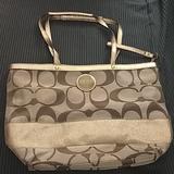 Coach Bags | Coach Signature Tote With Gold Stripe | Color: Gold/Tan | Size: Os