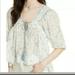 Free People Tops | Free People Daisy Print Blouse Sz-M | Color: Blue/Cream | Size: M