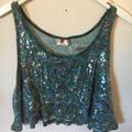 Free People Tops | Free People Sequin Crop Top Size Xs | Color: Blue/Green | Size: Xs
