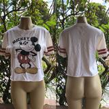 Disney Tops | Disney Mickey Mouse Crop Tee Large | Color: Cream | Size: Lj