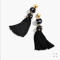 J. Crew Jewelry | J.Crew Crystal Studded Bead And Tassel Earring | Color: Black/Gold | Size: Size 4.3/4”