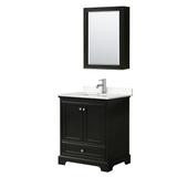 Deborah 30 Inch Single Bathroom Vanity in Dark Espresso, Light-Vein Carrara Cultured Marble Countertop, Undermount Square Sink, Medicine Cabinet - Wyndham WCS202030SDEC2UNSMED