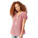 Plus Size Women's Ruffle Trim Peasant Blouse by ellos in Apple Red Medallion (Size 5X)