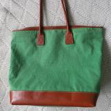 J. Crew Bags | J. Crew Canvas Leathertote Bag Green Brown Euc | Color: Brown/Green | Size: Os