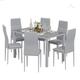 Jooli H Dining Table and Chairs Set 6, Modern Glass Table with 6 High Back Faux Leather Chairs for Home Office Use (Grey)