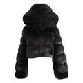 CUTUDU Women's Faux Fur Shaggy Coat Cozy Fuzzy Fleece Patchwork Jacket Fashionable Plush Long Sleeve Autumn Winter Warm Short Outwear (Black, 3XL)