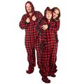 Hoodie Footed Buffalo Red Black Fleece Adult Onesie Pajama with DropSeat