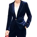 MUCOO Women Casual Solid Velvet Jacket Suit Open Front One Button Lapels Work Blazer, Blue, M