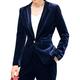 MUCOO Women Casual Solid Velvet Jacket Suit Open Front One Button Lapels Work Blazer, Blue, M