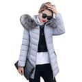 OMZIN Women Transition Jacket Parka Coat Warm Jacket Lined With Hood Winter Coat With Detachable Fur Hood Gray M