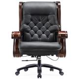 PENN EXECUTIVE CHAIRS Timko Genuine Leather Executive Chair Wood/Upholstered in Black/Brown/Gray | 46 H x 32 W x 33 D in | Wayfair A-008BL