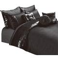 LES4U Crushed Velvet 7-Piece Bedding Duvet Cover Set Glitter Velvet Diamante Band Quilt Cover with Pillow Cases, Fitted Sheet and Accent Cushions Embellished Bedding Set (Black, King Size Bed)