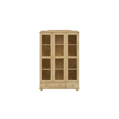 Möbilia Vitrine | 3 Türen mit Glaseinsatz, 2 Schubladen | Kiefer-Holz massiv | B 126 x T 35 x H 189 cm | natur | 1902001