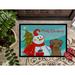The Holiday Aisle® Patrelle Snowman w/ Labrador Non-Slip Outdoor Door Mat Synthetics in Green/White/Blue | 24 W x 36 D in | Wayfair