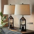 Franklin Iron Works Lucas Dark Bronze USB Night Light Table Lamps Set of 2