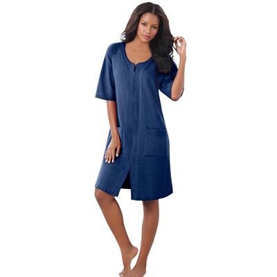 Plus Size Women's Short French Terry Zip-Front Robe by Dreams & Co. in Evening Blue (Size 2X)