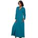 Plus Size Women's Long Hooded Fleece Sweatshirt Robe by Dreams & Co. in Deep Teal (Size 1X)