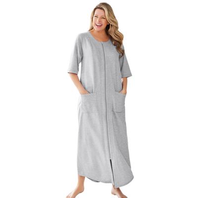 Plus Size Women's Long French Terry Zip-Front Robe by Dreams & Co. in Heather Grey (Size M)
