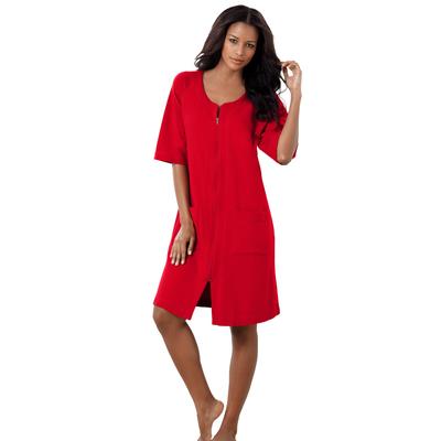 Plus Size Women's Short French Terry Zip-Front Robe by Dreams & Co. in Classic Red (Size L)