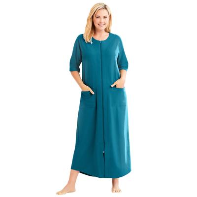 Plus Size Women's Long French Terry Zip-Front Robe by Dreams & Co. in Deep Teal (Size 6X)
