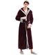 Mens Soft Fleece Dressing Gown Men Hooded Bathrobe Winter Warm Long Robes Fluffy Nightwear Housecoat, Wine, 2XL