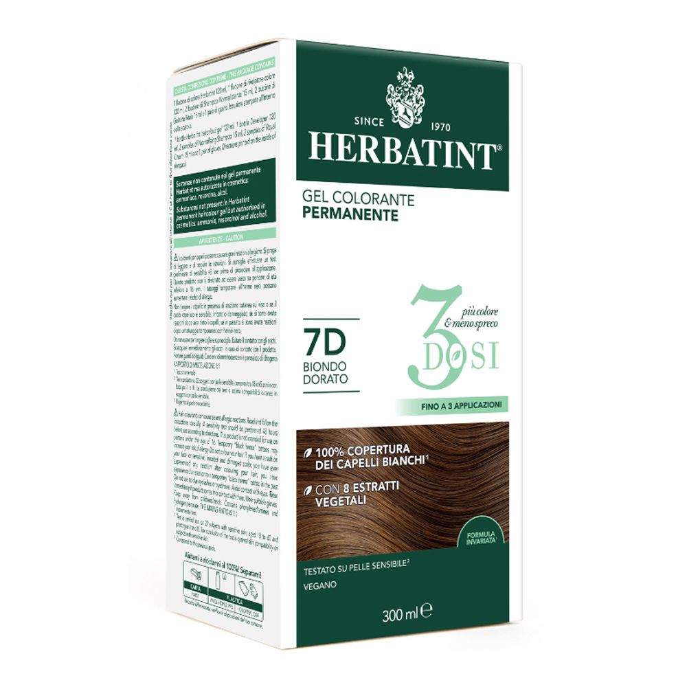 Herbatint Gel Colorante Permanente per Capelli 3 Dosi 7D Biondo Dorato