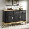 One Allium Way® Wednesbury 57.48" Wide 3 Drawer Pine Solid Wood Sideboard Wood in Black | 36.92 H x 57.48 W x 15.74 D in | Wayfair