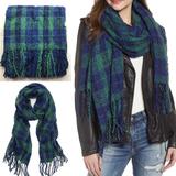 Free People Accessories | Free People Emerson Plaid Blanket Scarf Navy Green | Color: Blue/Green | Size: Os