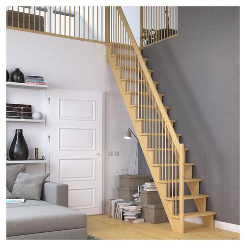 DOLLE Raumspartreppe Wangentreppe Lyon, 65 cm, Eiche,Geradelaufend,Metallstäbe links