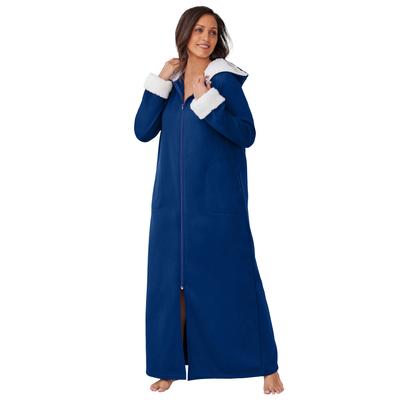 Plus Size Women's Sherpa-Lined Long Hooded Robe by Dreams & Co. in Evening Blue (Size L)