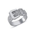 Jewelco London Mens Rhodium Plated Sterling Silver Round Cubic Zirconia Carved Buckle Love Ring 12mm