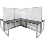 67"H TrendSpaces White Laminate 4-Person L-Shaped Washable Cluster Cubicle w/Glass