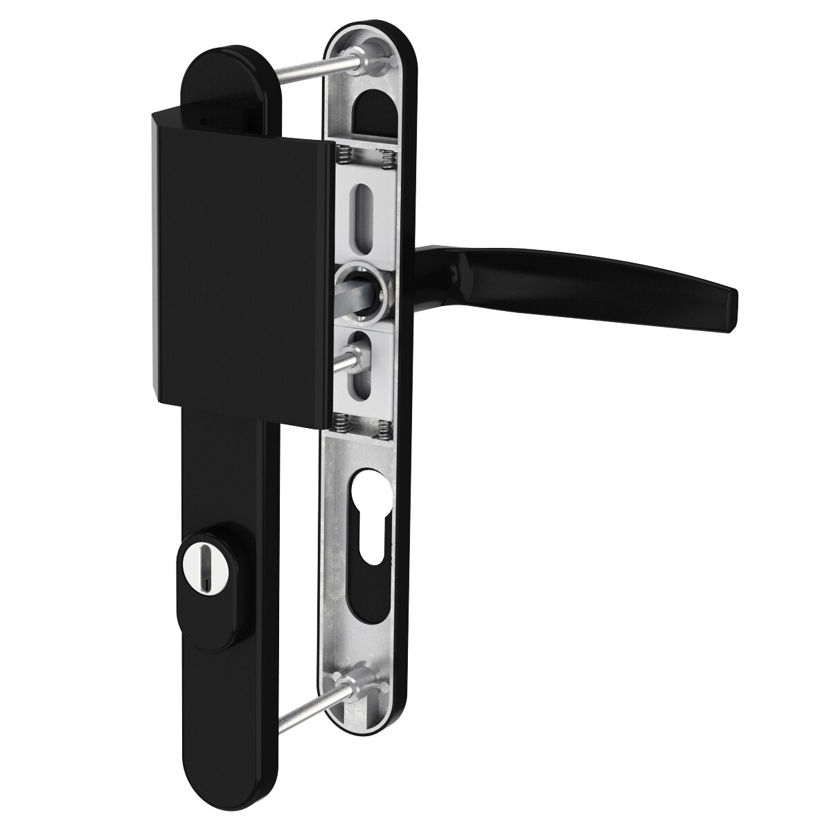 MS Beschläge Schmalrahmengarnitur 8-72mm Schwarz Kernziehschutz Stossgriff/Drücker TS 55-70mm Image