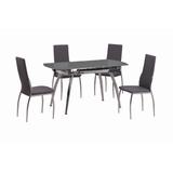 Contemporary Dining Set w/ Extendable Glass Table & 4 Chairs - Chintaly LUNA-5PC