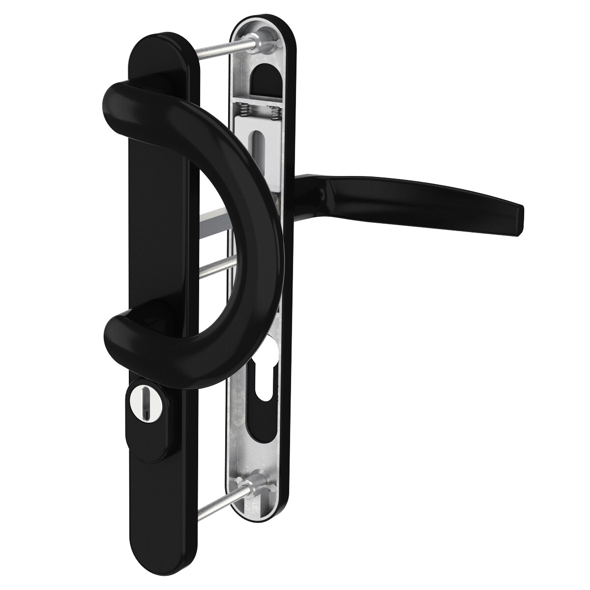 MS Beschläge Schmalrahmengarnitur 8-72mm Schwarz Kernziehschutz Bügelgriff/Drücker 71-86mm Image