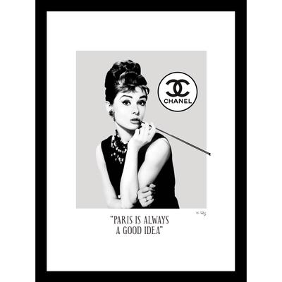 Audrey Hepburn Black/White 14" x 18" Framed Print by Venice Beach Collections Inc in Black Red
