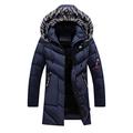 Mens Winter Parka Thick Warm Windproof Coat,Solid Hooded Fur Collar Jacket Male Long Overcoat Blue L