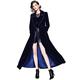 Women's Slim Notch Lapel Long Vintage Velvet Trench Coat Dress Hepburn Style Navy