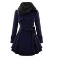 LOPILY Women's Double Breasted Woolen Coats Draped Waterfall Pea Coat Plus Size Swing Coat Faux Fur Collar Cute Tops for Women Winter(Dark Blue,M)