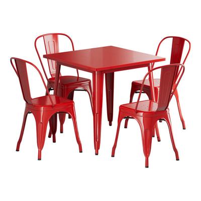 Lancaster Table & Seating Alloy 31 1/2" x 31 1/2" Ruby Red Standard Height Outdoor Table with 4 Cafe Chairs