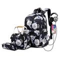 Lmeison Floral Backpack Set, Canvas Flower Bookbag 15 Laptop Backpack Teen Girls, Black, 14 Inch, Laptop