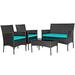 Costway 4 Pcs Patio Rattan Cushioned Sofa Furniture Set with Tempered Glass Coffee Table-Turquoise