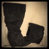 Nine West Shoes | Black Knee-High Wedge Boots | Color: Black | Size: 9