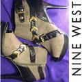 Nine West Shoes | Nine West 'Campaign' Peep Toe Booties-Size 8.5 | Color: Black/Green | Size: 8.5