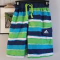 Adidas Swim | Adidas Boy's Striped Beach Swim Trunks Board Shorts M | Color: Blue/Green | Size: Mb