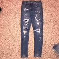 American Eagle Outfitters Jeans | American Eagle Super Low Rise Distressed Jeggings | Color: Blue | Size: 4