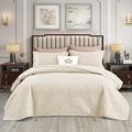CHIXIN Bedspread Double 220x240 CM - Ivory Cream Quilted Bed Throw Matelasse Embossed Summer Lightweight Reversible Coverlet for Bedroom Decor (Beige) - (Pillow Shams is not included in UK Market)