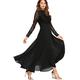 Aox Women Fashion Long Sleeve Crochet Lace A line Chiffon Maxi Dress Lady High Waist Party Bridesmaid Swing Skirt Skater Cocktail Vestidos Black 24 ( XXXXL )